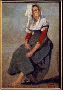 Portret van de Italiaanse Maria de Sorre, zittend met het hoofd omhoog door Jean Baptiste Camille Corot