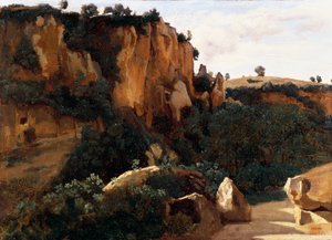 Rotsachtig bosdal bij Civita Castellana door Jean Baptiste Camille Corot