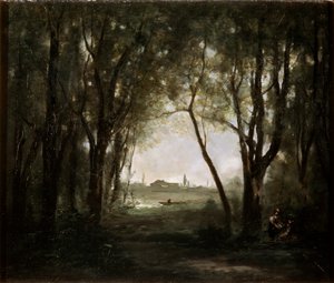 Scène bij een meer door Jean Baptiste Camille Corot