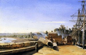 Scheepswerf in Honfleur, c.1823 door Jean Baptiste Camille Corot
