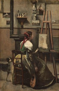 Het atelier van de kunstenaar door Jean Baptiste Camille Corot