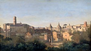 Het Forum gezien vanuit de Farnese-tuinen, Rome, 1826 door Jean Baptiste Camille Corot