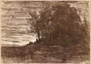 Het Bos van de Kluizenaar, of de Oevers van het Meer Trasimène door Jean Baptiste Camille Corot