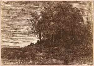 Het bos van de kluizenaar of de oevers van het meer van Trasimène,1858 (tekening) door Jean Baptiste Camille Corot