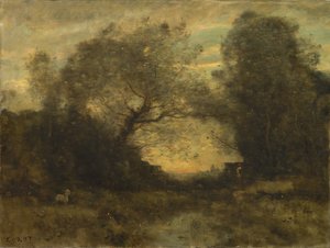 De vijver bij de ingang van het bos, c.1860-75 door Jean Baptiste Camille Corot