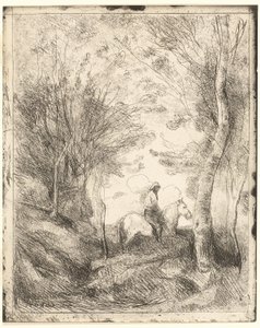 De Ruiter in het Bos, grote plaat door Jean Baptiste Camille Corot