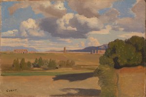 De Romeinse Campagna, met het Claudische Aquaduct door Jean Baptiste Camille Corot