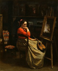 De Werkplaats van Corot, Jonge Vrouw met Rode Blouse, 1865-1870 door Jean Baptiste Camille Corot
