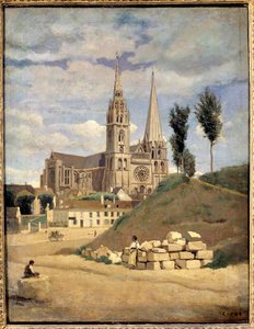 De kathedraal van Chartres. Exterieur van de Kathedraal Notre Dame van Chartres door Jean Baptiste Camille Corot