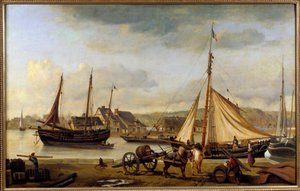 De haven van Rouen in 1834 door Jean Baptiste Camille Corot
