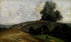 De oude brug door Jean Baptiste Camille Corot