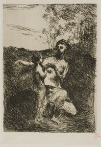 Venus die de vleugels van Cupido knipt, eerste plaat door Jean Baptiste Camille Corot