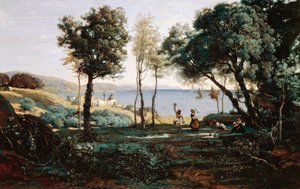 Uitzicht nabij Napels door Jean Baptiste Camille Corot