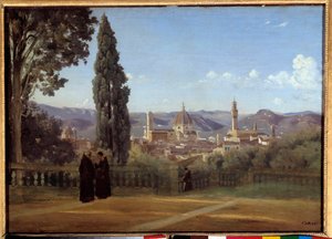 Uitzicht op Florence vanuit de tuinen van Boboli. Schilderij door Camille Corot (1835)