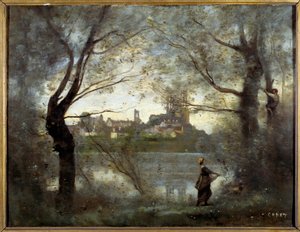Uitzicht op Mantes (Mantes-la-Jolie, Yvelines) door Jean Baptiste Camille Corot