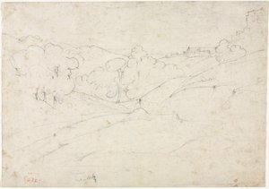 Zicht op Marino (recto) door Jean Baptiste Camille Corot