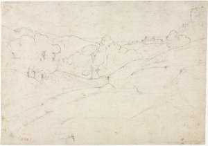 Uitzicht op Marino recto, 1827 door Jean Baptiste Camille Corot