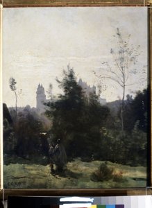 Uitzicht op het kasteel van Pierrefonds in de Oise door Jean Baptiste Camille Corot
