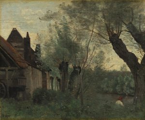 Wilgen en boerderij in Sainte-Catherine-lès-Arras, 1871 door Jean Baptiste Camille Corot