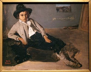 Zittende jonge Italiaan door Jean Baptiste Camille Corot
