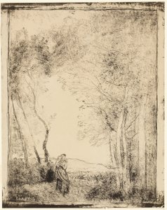 Jonge moeder aan de rand van het bos