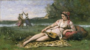 Jonge Vrouwen van Sparta (of Zigeuner Liggend) door Jean Baptiste Camille Corot