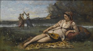 Jonge vrouwen van Sparta Jeunes filles de Sparte, 1868-1870 door Jean Baptiste Camille Corot