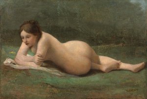 Jonge vrouw liggend op het gras, ca. 1850-60