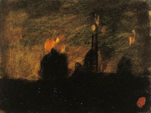 Nachtstemming met branden in St-Vast-là-haut nabij Valenciennes door Jean Baptiste Carpeaux