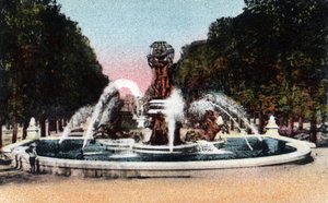 Parijs: uitzicht op de fontein van de vier delen van de wereld (vier delen van de wereld), of fontein van het observatorium of de Carpeaux-fontein op het Place Camille Jullian, Jardin du Luxembourg, gebouwd tussen 1867 en 1874 door architect Gabriel Daviou door Jean Baptiste Carpeaux