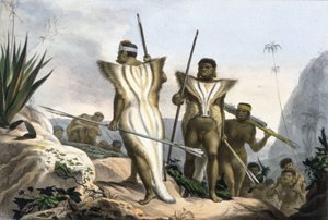 Braziliaanse Indianen dragen dierenvellen door Jean Baptiste Debret