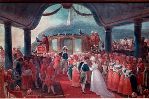 De aankomst van Maria Leopoldine van Habsburg-Lorraine in Rio de Janeiro in 1817 om te trouwen met keizer Peter I van Brazilië
