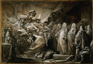 De provoost van de kooplieden en de wethouders van de stad Parijs; allegorie op het Verdrag van Parijs