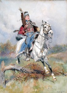 Een Franse Cavalerist te Paard, 1900 door Jean Baptiste Edouard Detaille