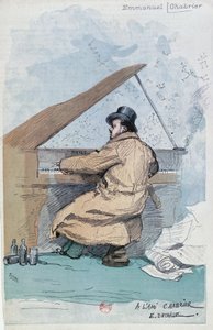 Gekleurde gravure van Franse componist Emmanuel Chabrier door Jean Baptiste Edouard Detaille