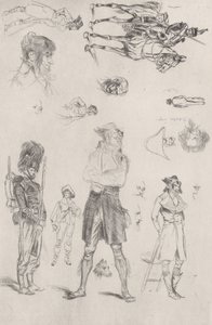 Blad met schetsen Feuille de Croquis door Jean Baptiste Edouard Detaille