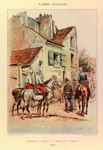Typen en uniformen van het Franse leger van Kapitein Jules Richard, geïllustreerd door Edouard Detaille: Jagers te paard; Veldservice in 1886, Privécollectie