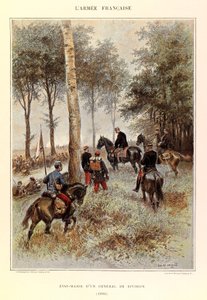 Typen en uniformen van het Franse leger van kapitein Jules Richard, geïllustreerd door Edouard Detaille (1848-1912): Staf van een divisiegeneraal in 1884, Privécollectie door Jean Baptiste Edouard Detaille