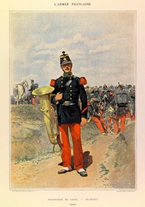 Types en uniformen van het Franse leger van Kapitein Jules Richard, geïllustreerd door Edouard Detaille: Linie-infanterie: Musicus in 1885