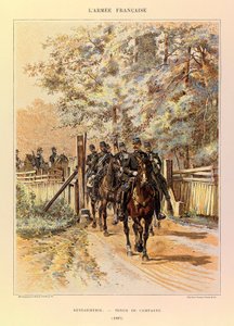 Typen en uniformen van het Franse leger van kapitein Jules Richard, geïllustreerd door Edouard Detaille: Gendarmerie in velduniform in 1887, privécollectie