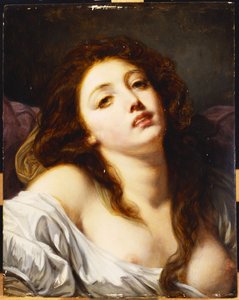 Een jonge vrouw, buste lengte door Jean Baptiste Greuze
