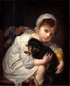 Het meisje met het hondje door Jean Baptiste Greuze