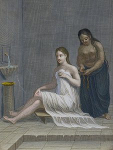 Turks meisje, haar haar wordt gevlochten in de baden, 18e eeuw door Jean Baptiste Haussard