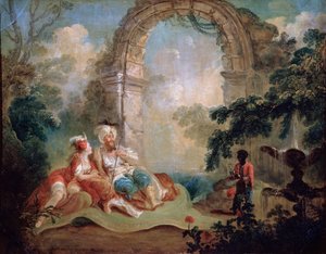 Turkse Pasja en Odalisque, laat 18e of begin 19e eeuw door Jean Baptiste Hilair