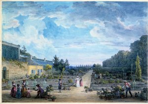 Uitzicht op de Jardin du Roi (huidige Jardin des Plantes) door Jean Baptiste Hilaire