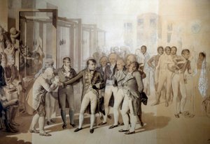 Napoleon Bonaparte, Eerste Consul, bezoekt de fluweelfabriek van de gebroeders Sevene in Rouen, november 1802