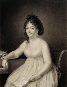 Een Zittende Dame, Driekwart Lengte, Vermoedelijk een Lid van de Familie van de Kunstenaar met een Brief in haar Linkerhand en haar Rechterarm Rustend op de Zijkant van een Piano door Jean Baptiste Jacques Augustin