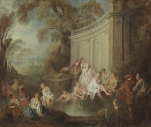 Baden in een Park door Jean Baptiste Joseph Pater