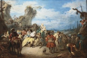 De mars van de troepen, genaamd oorlog door Jean Baptiste Joseph Pater