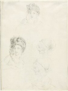 Vier Schetsen van Twee Vrouwen door Jean Baptiste Joseph Wicar